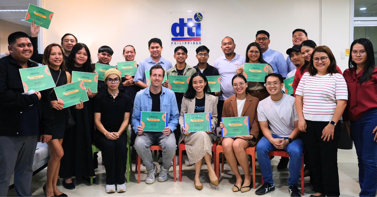 StartupIsland.ph Cohort 8 founders and mentors holding graduation certificates at DTI Region 7 office in Cebu after demo day presentation