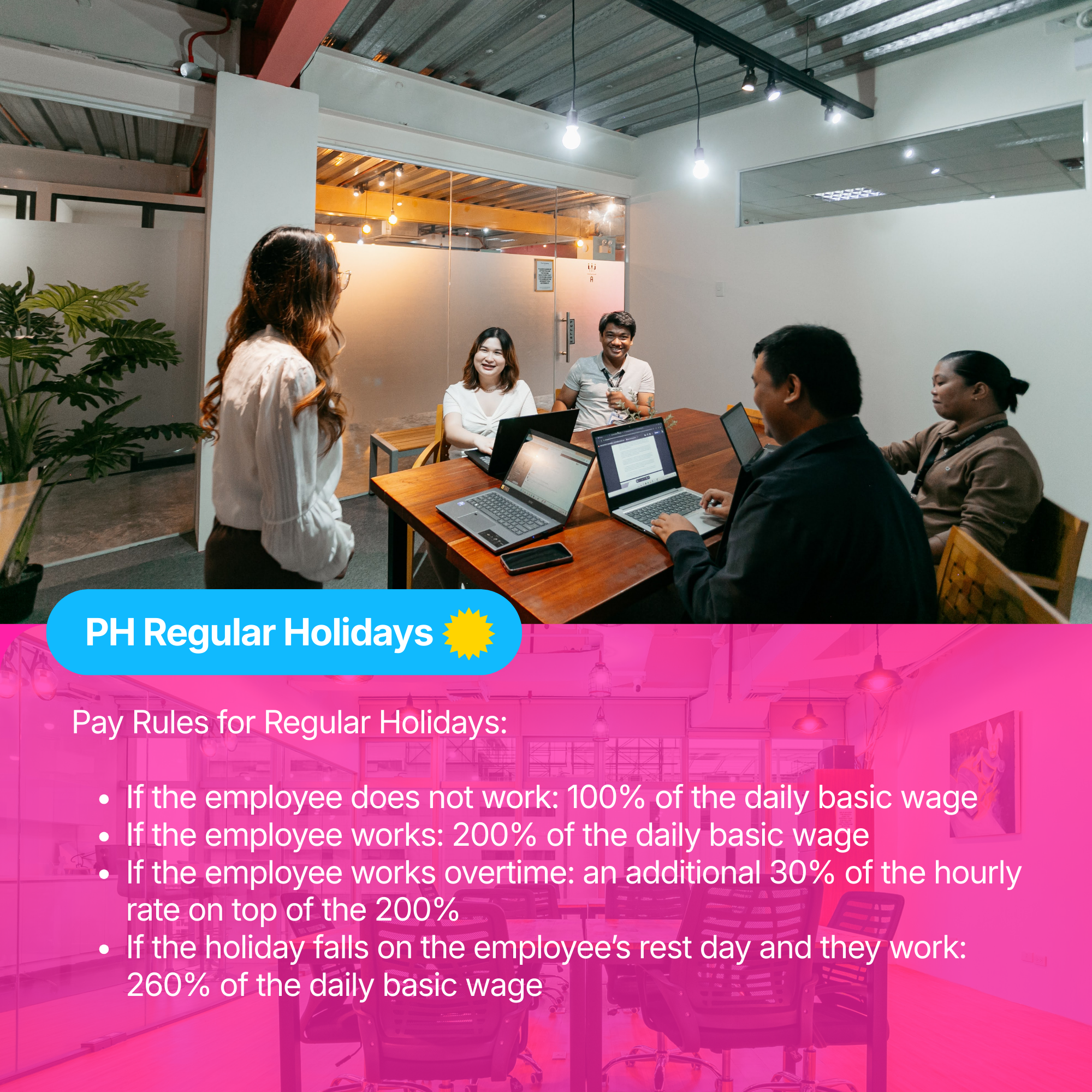 Filipino employees discussing about the Regular Holidays in the Philippines