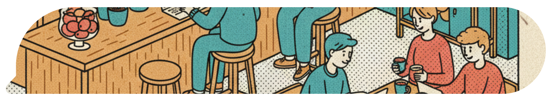 Office Space for Rent This detailed illustration presents an inviting interior that embodies the spirit of a coworking space in the Philippines, designed for both productivity and social connection. The room is filled with people working independently and in small groups, each absorbed in laptops, notebooks, or quiet conversations over coffee. A café counter runs through the center, emphasizing the role of coffee as both fuel and social glue, while shelves of plants and products add texture and warmth to the scene. The careful balance between structure and openness reflects the kind of environment found in zero-ten park makati, where work, creativity, and leisure intersect. The overall composition suggests a space where ideas flow easily, supported by a relaxed yet intentional setting that encourages collaboration without pressure.